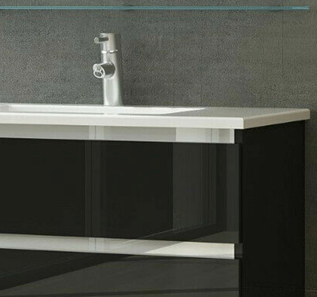 Badmöbel Set Schwarz 4TLG Unterschrank Keramik Spiegel Badezimmermöbel 90 cm bad