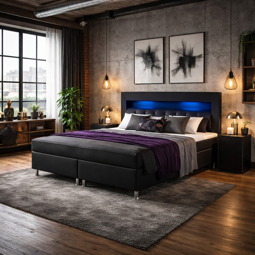 Boxspringbett Monaco 180x200 cm Kunstleder Schwarz Komfortbett Hotelbett Bett