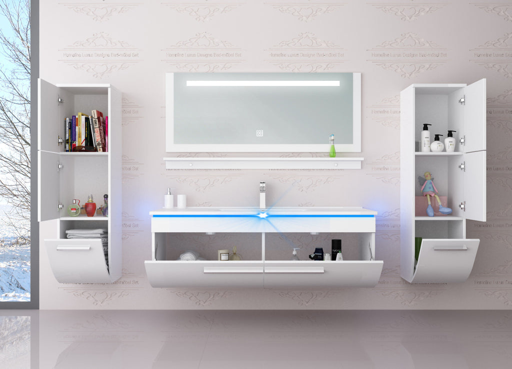 Badmöbel set hochglanz weiß Badmöbel Set montiert Touch Led System 120 cm  Bad