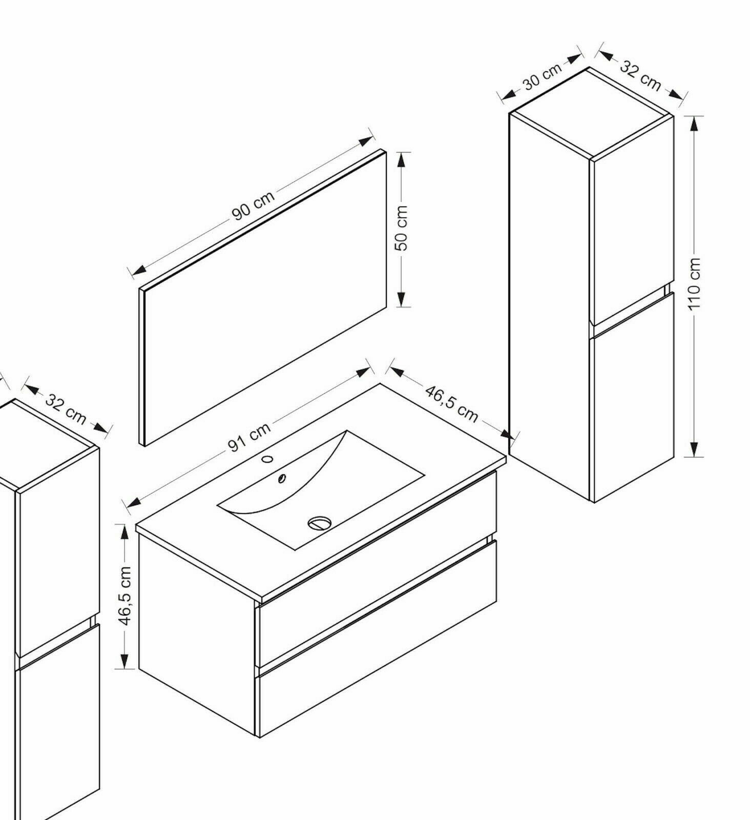 Badmöbel Set Schwarz Hochglanz Badezimmermöbel 90 cm bis 8tlg Bad Möbel badezimm
