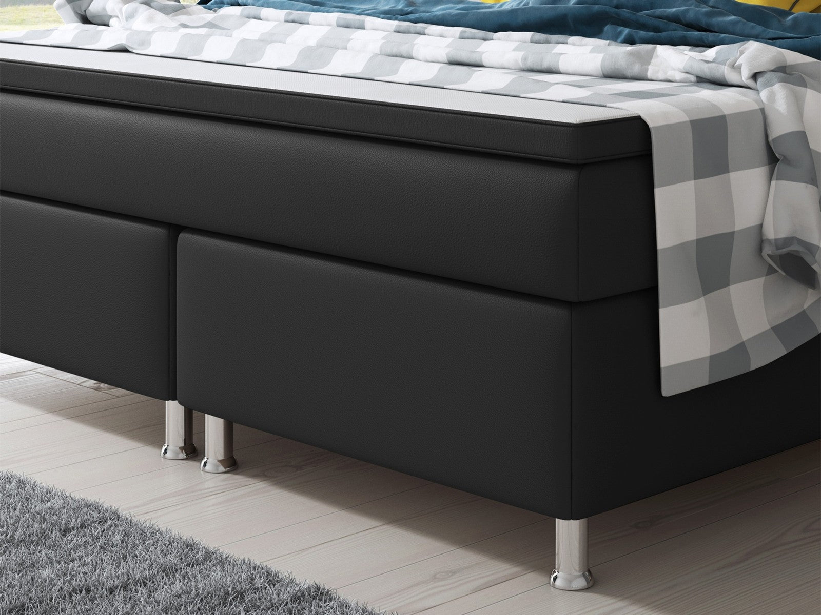 Boxspringbett Bett 180x200 cm Kunstleder Schwarz Doppelbett  Schlafzimmer