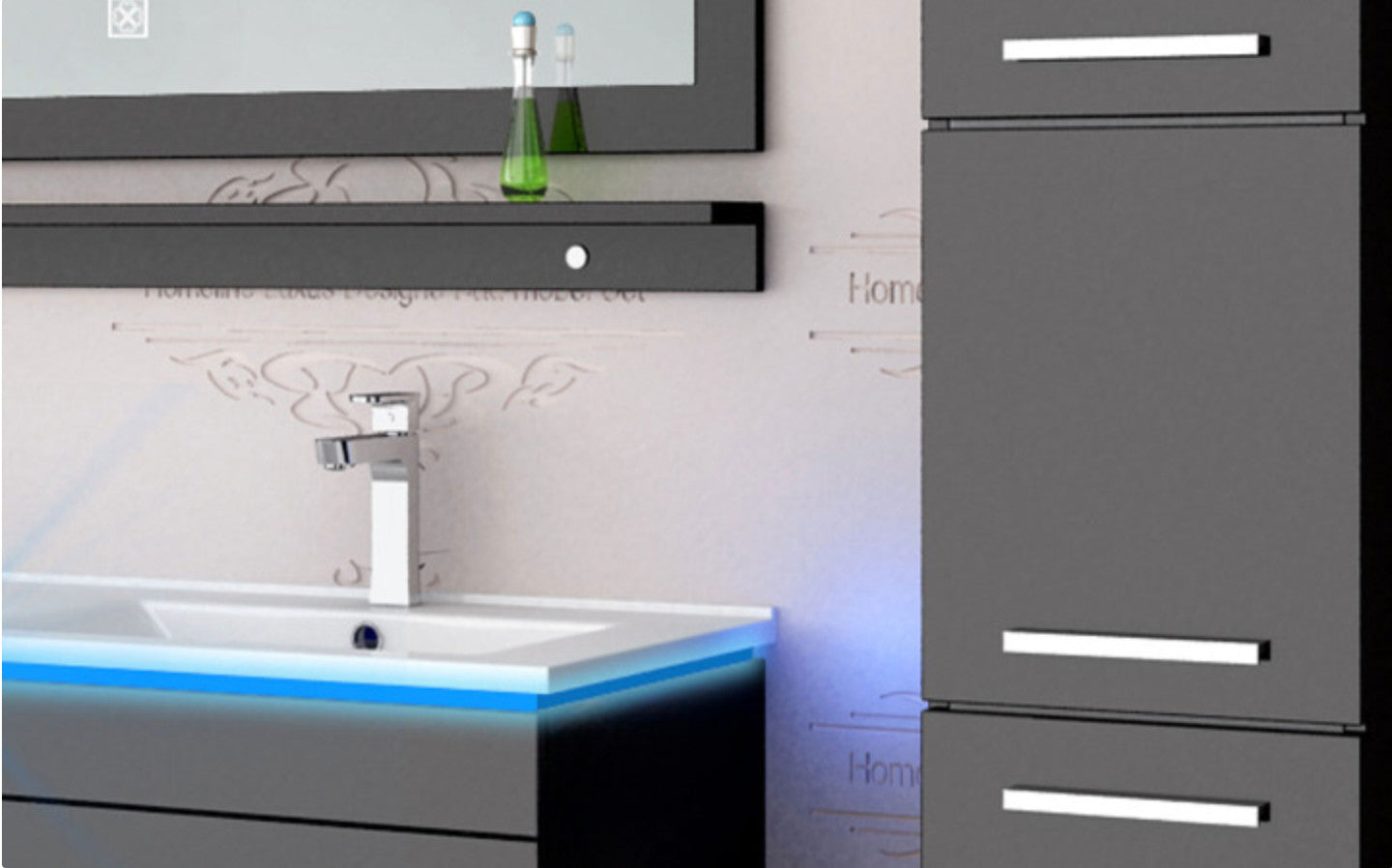 Badmöbel set hochglanz Schwarz Doppelwaschtisch montiert Touch Led System 120 cm