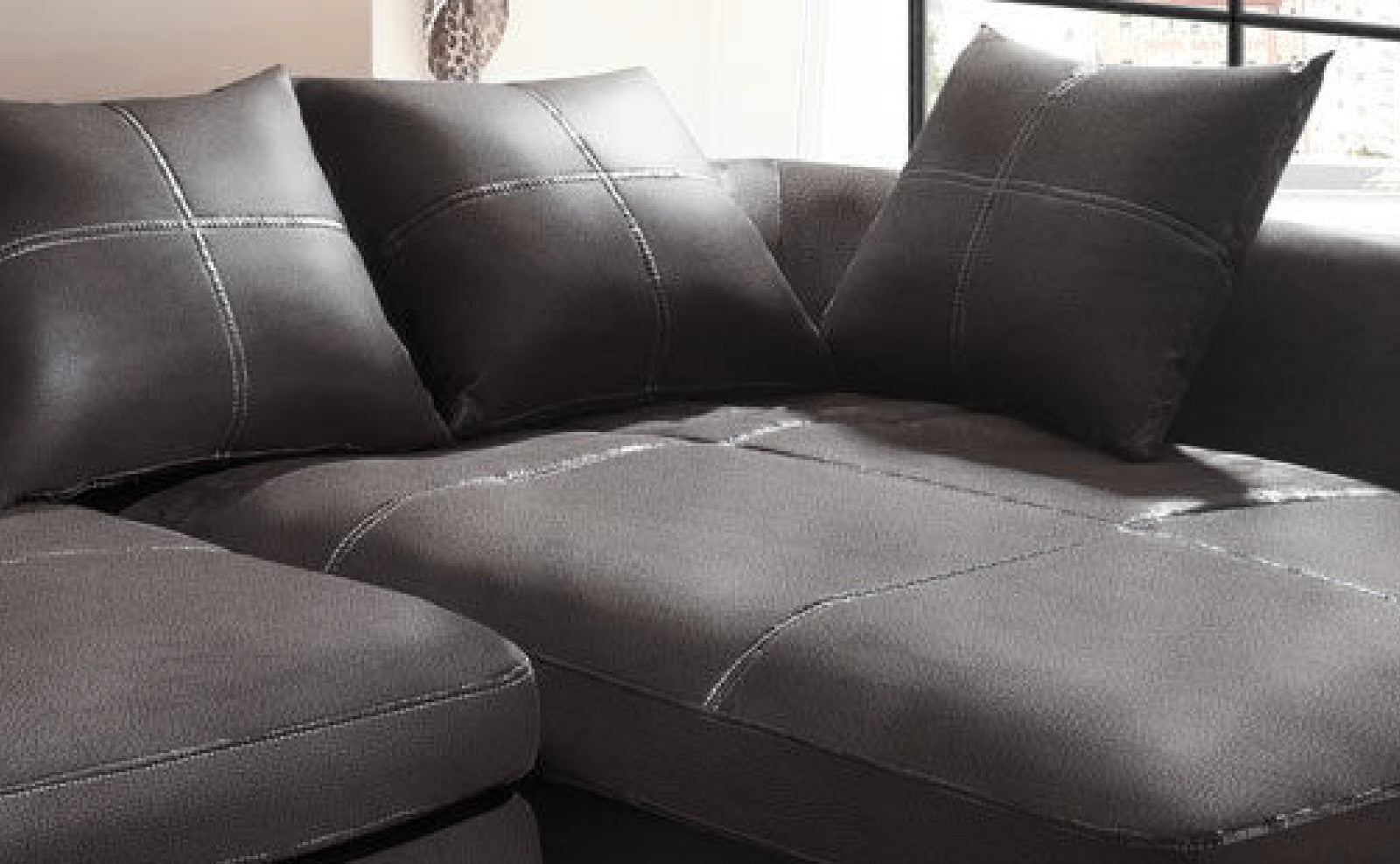 Design Couchgarnitur Anthrazit Sofa K-Leder Eck Big Sofa Wohnlandschaft Links