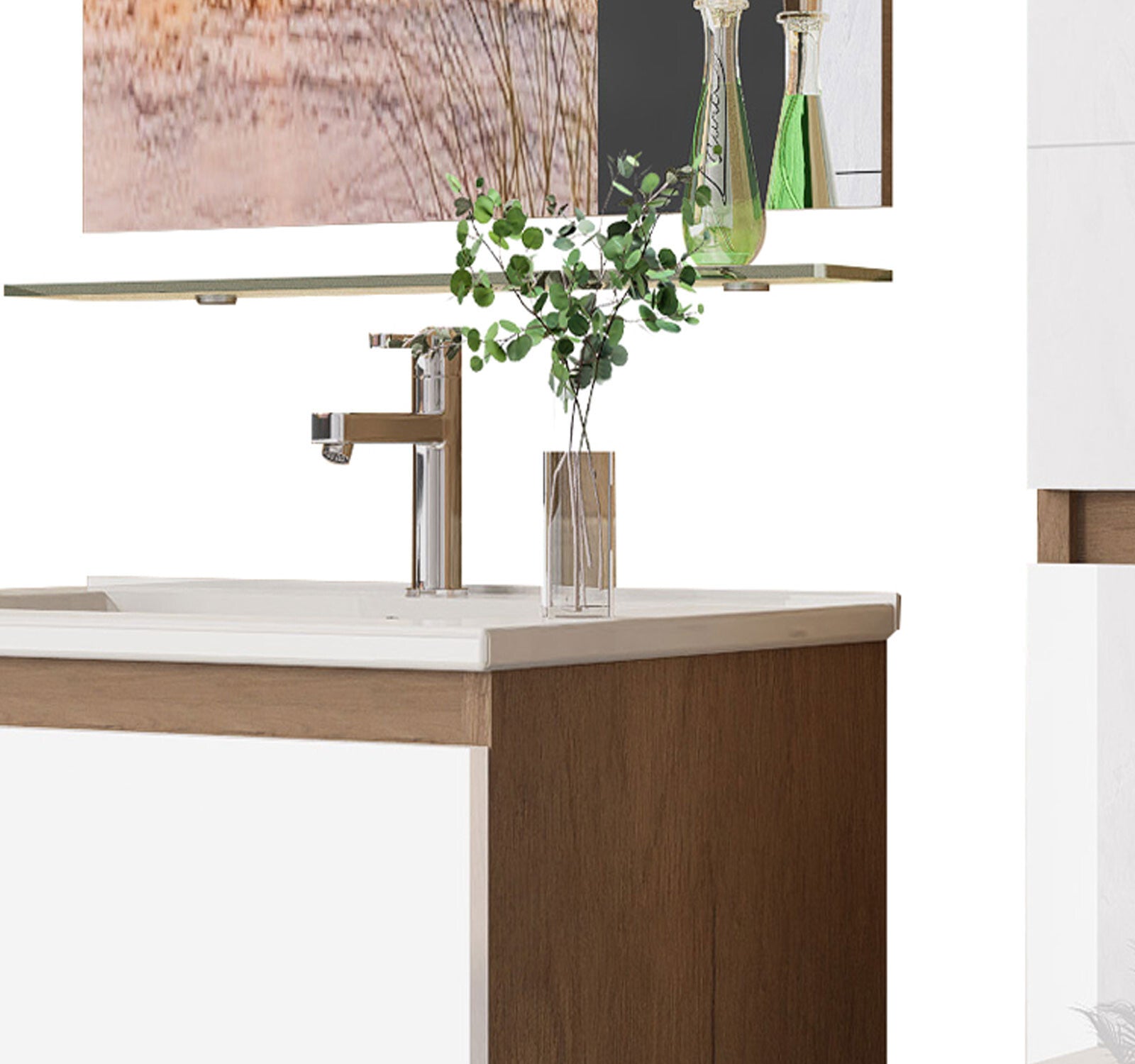 Badmöbel set Hochglanz 6 Tlg eiche / Weis Soft Close Badezimmer Möbel badmöbel