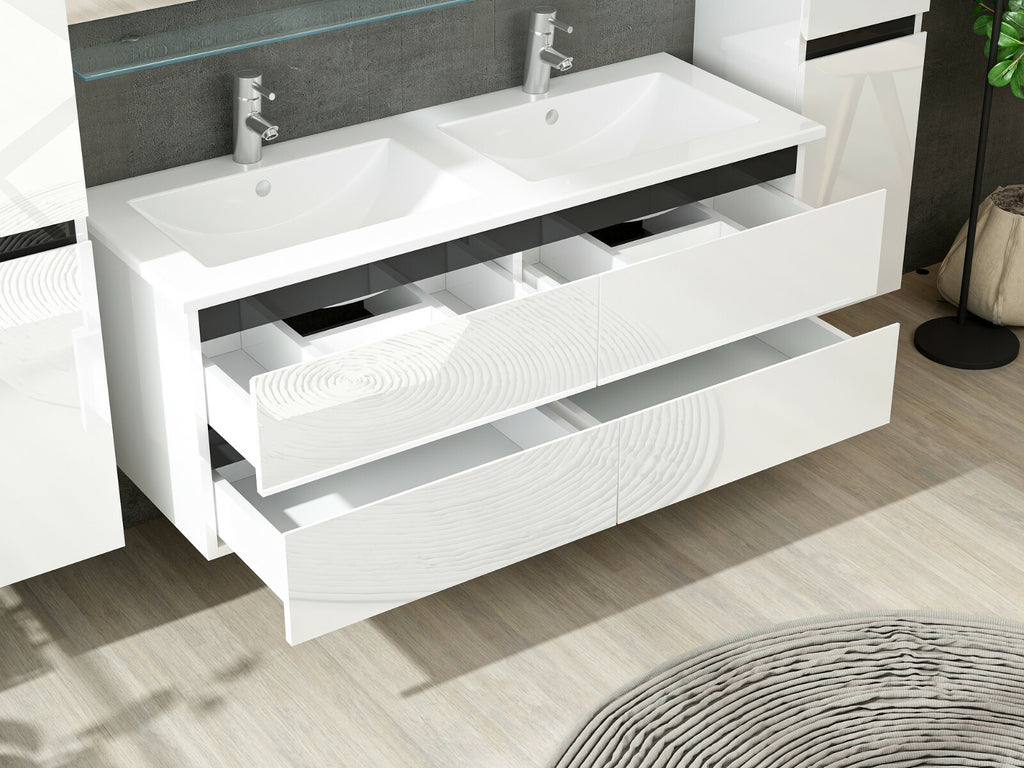 Doppelwaschtisch Weiß Hochglanz Doppel Waschbecken Badezimmer Möbel Badmöbel SeT