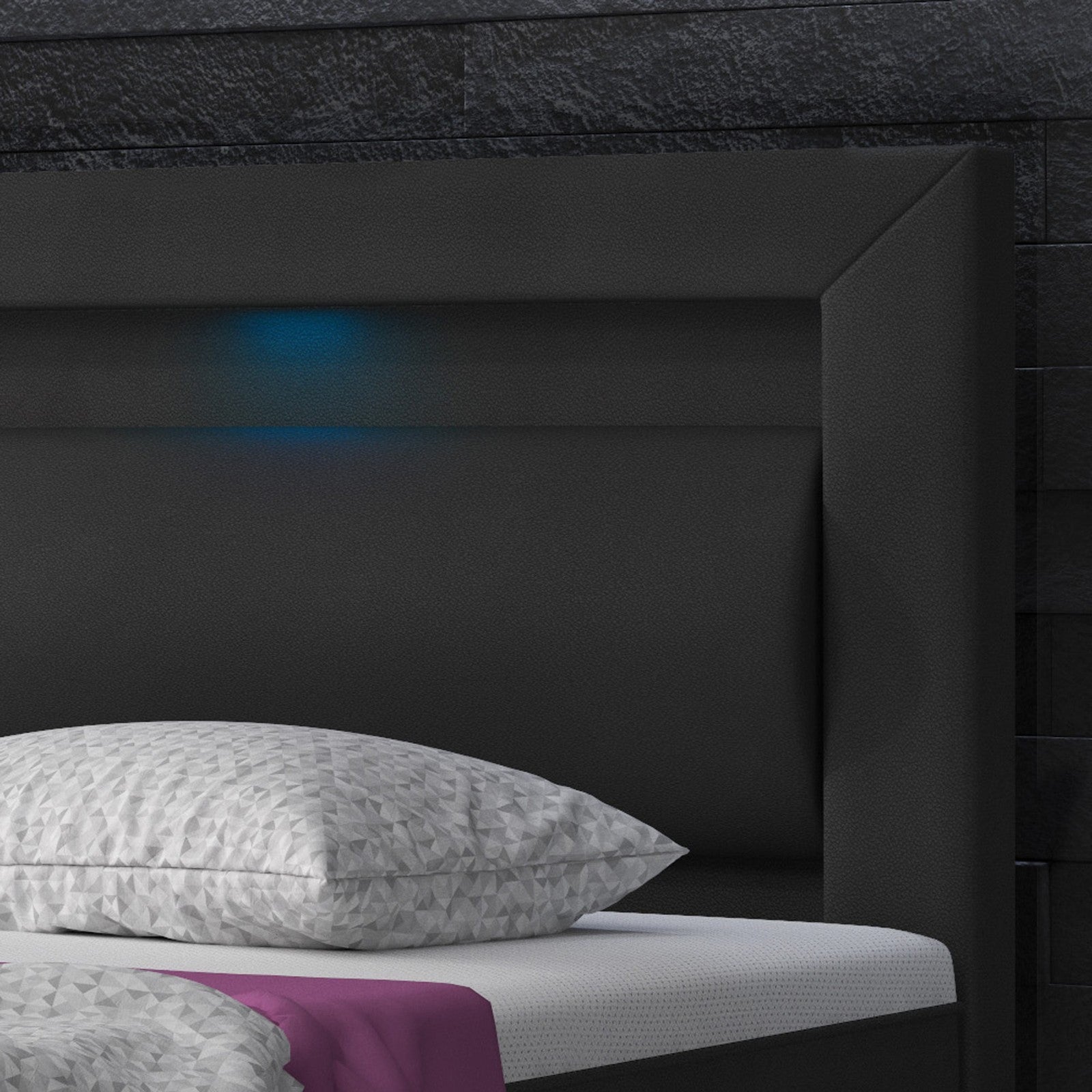 Boxspringbett Milano 180x200 cm Kunstleder Schwarz mit Topper-Optik