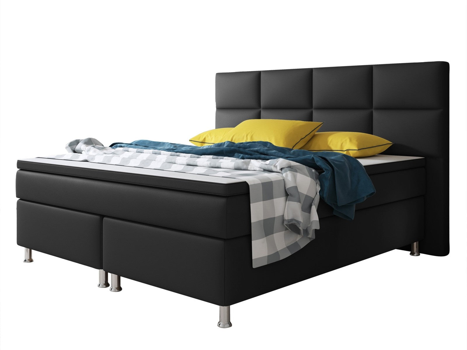 Boxspringbett Bett 180x200 cm Kunstleder Schwarz Doppelbett  Schlafzimmer