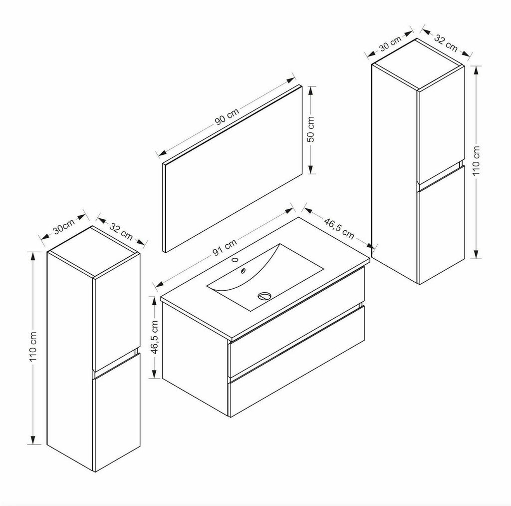 Badmöbel Set Schwarz Hochglanz Badezimmermöbel 90 cm bis 8tlg Bad Möbel badezimm