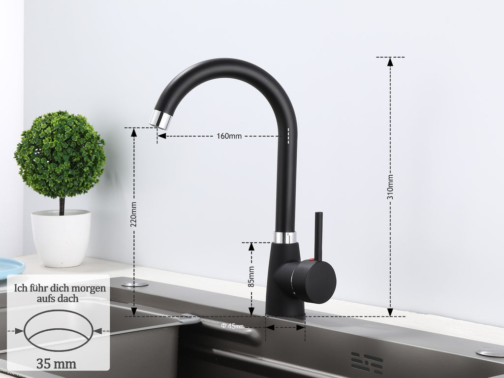 Küchenarmatur 360° Wasserhahn Küche Mischbatterie Spültisch Schwarz GMF801