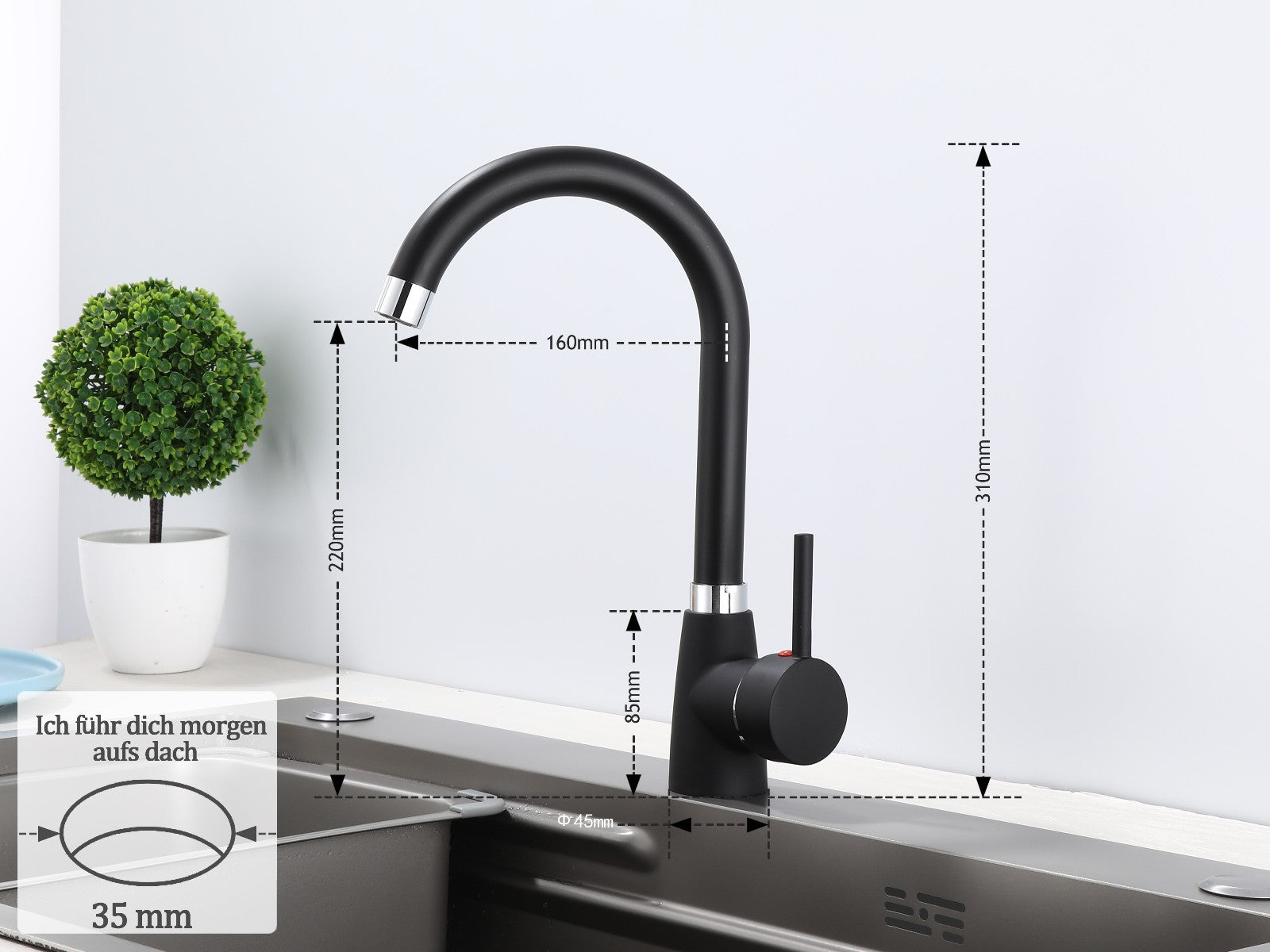 Küchenarmatur 360° Wasserhahn Küche Mischbatterie Spültisch Schwarz GMF801