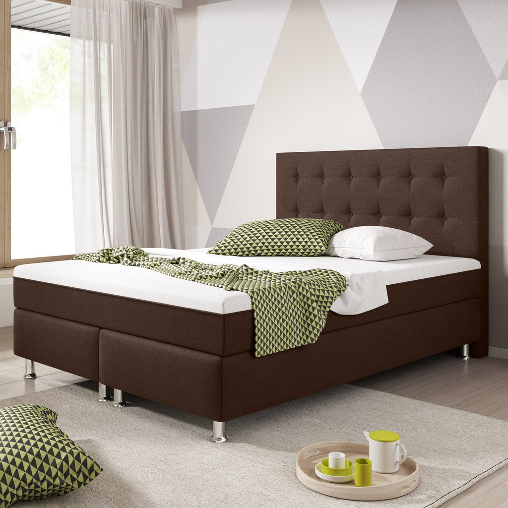 Boxspringbett  140x200 cm Webstoff Braun mit Topper-Einzelbett Schlafzimmer