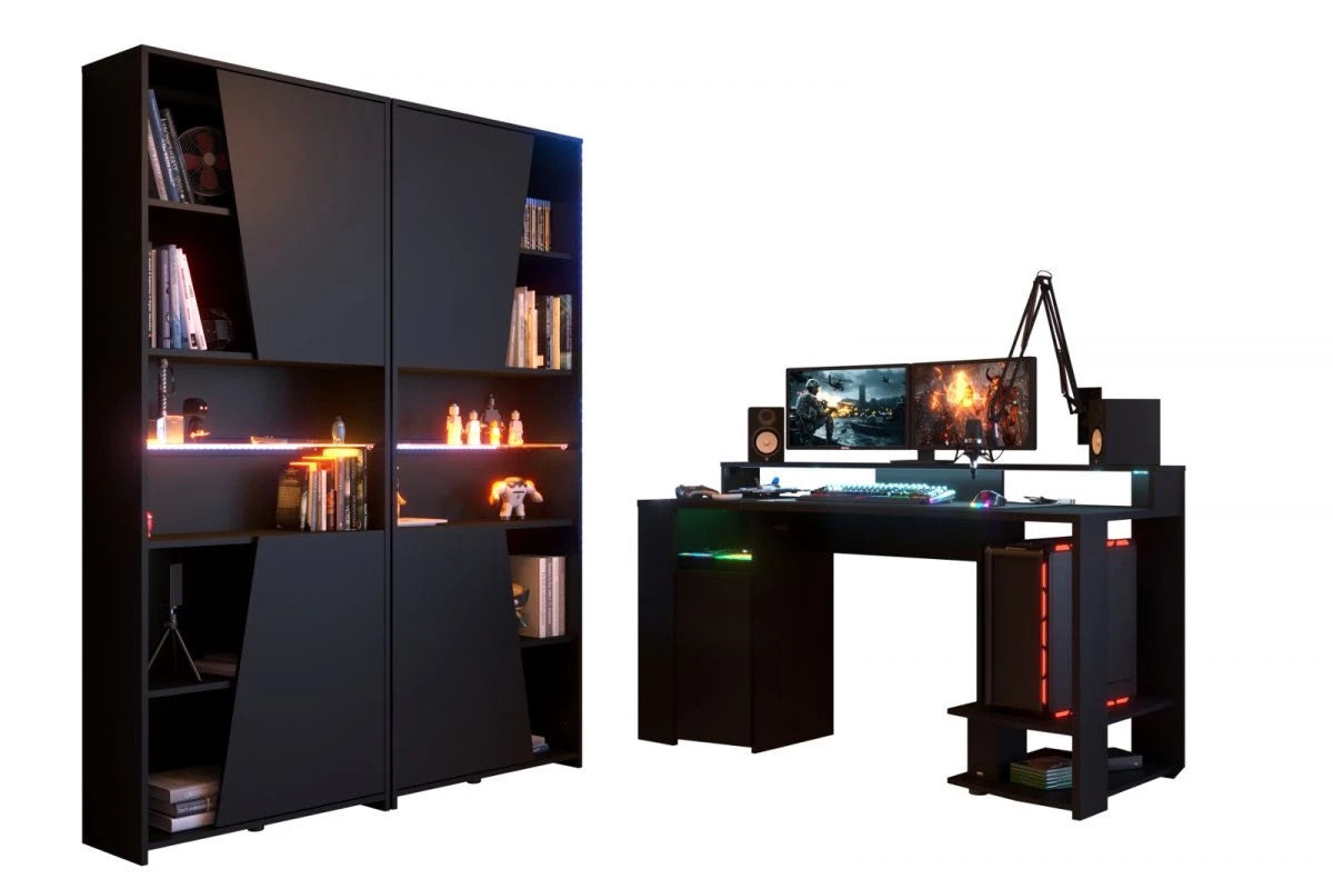 Gaming Set"Gaming1"in schwarz Gaming Schreibtisch und 2x Schrank,LED Beleuchtung