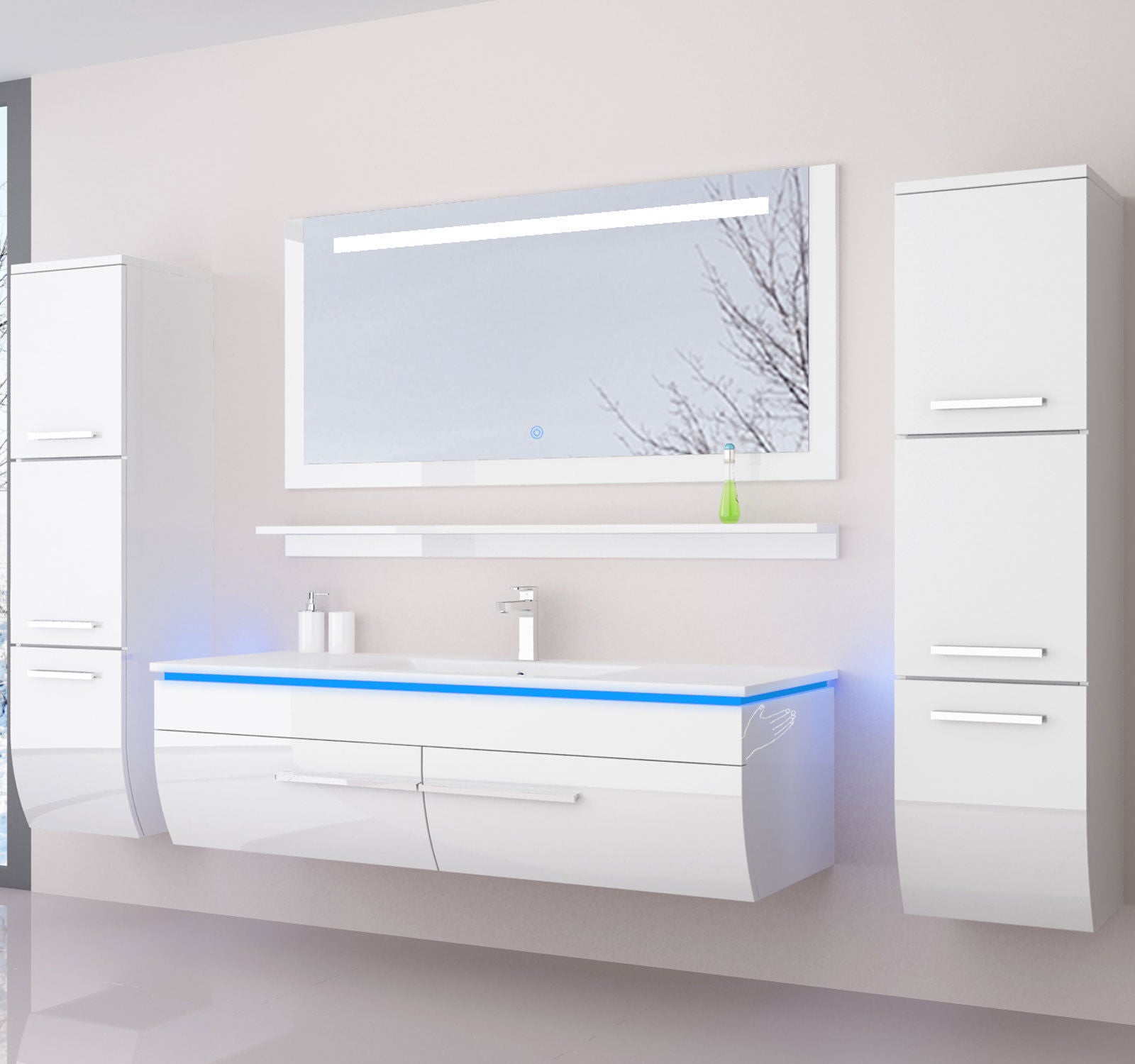 120 cm Badmöbel Set Schwarz Weiss Hochglanz LED Badezimmermöbel Komplett Bad 120