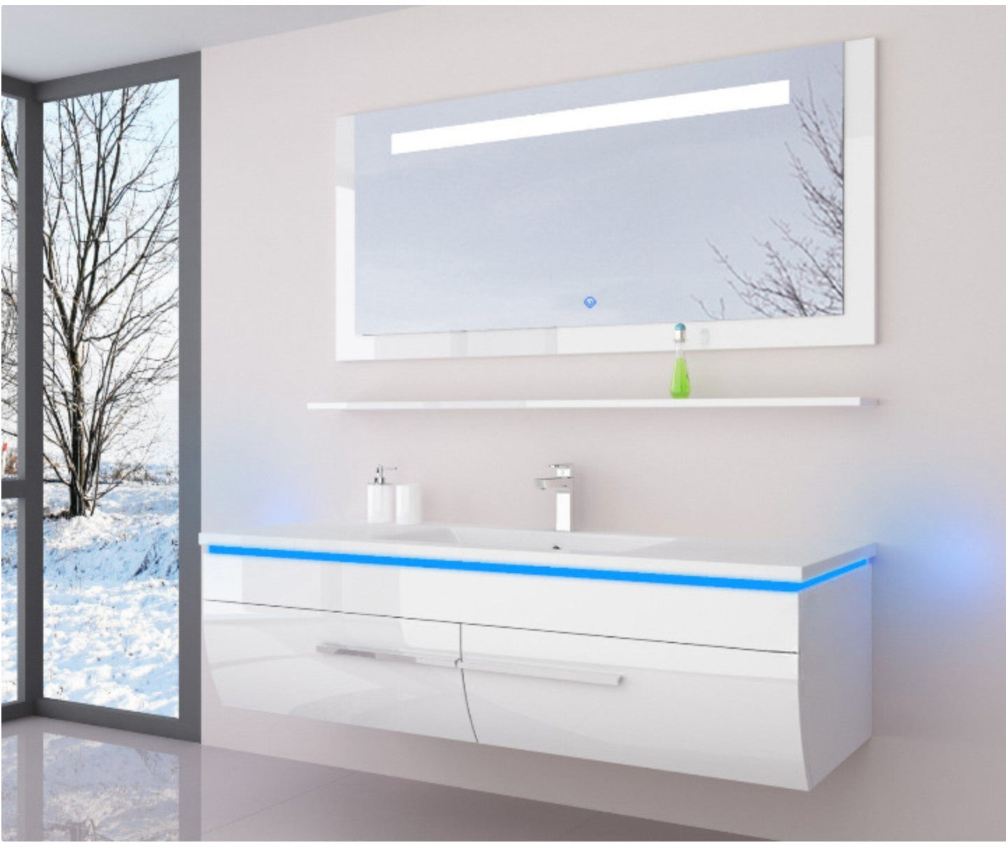 Badmöbel Set Weiß Hochglanz badmöbel Badezimmermöbel 120 cm Bad Led Tocuh  6 Tlg