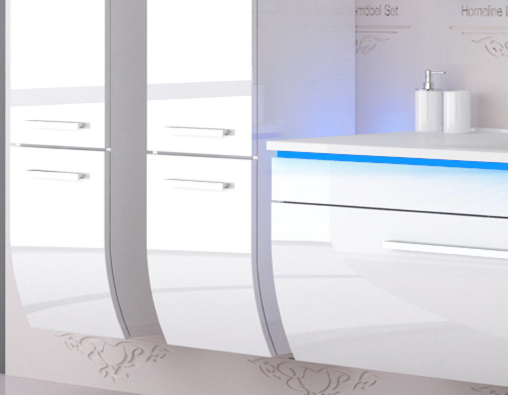 Badmöbel Set Badezimmer schränke Waschbecken Spiegel Weiß LED  Badmöbel Set 120