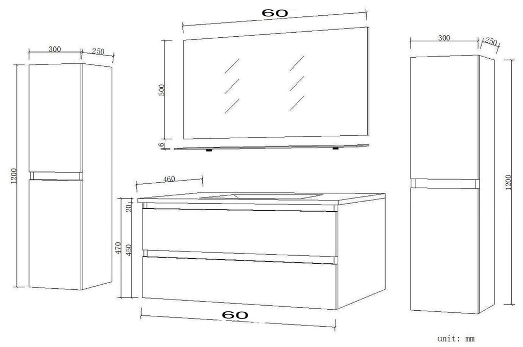 Badmöbel Set Eiche / Schwarz Hochglanz Soft Closingssystem 60cm Badezimmer Möbel