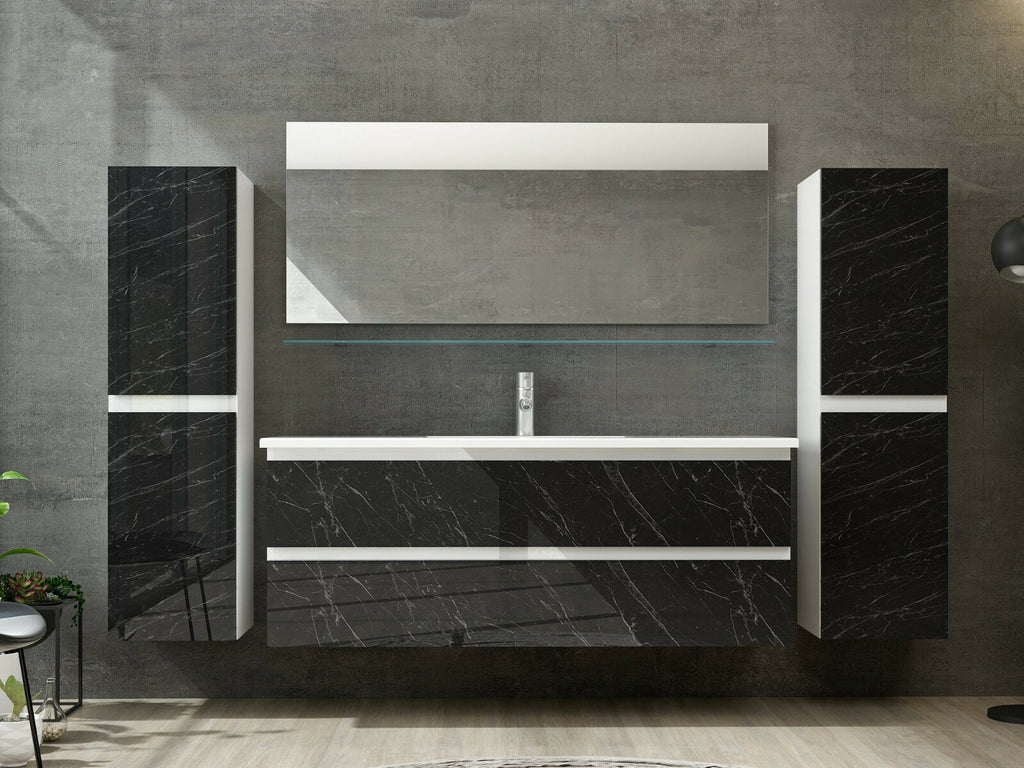 Badmöbel Set Weiss / Marmor Optik Hochglanz Badezimmermöbel 60   90 cm 120 Luuci