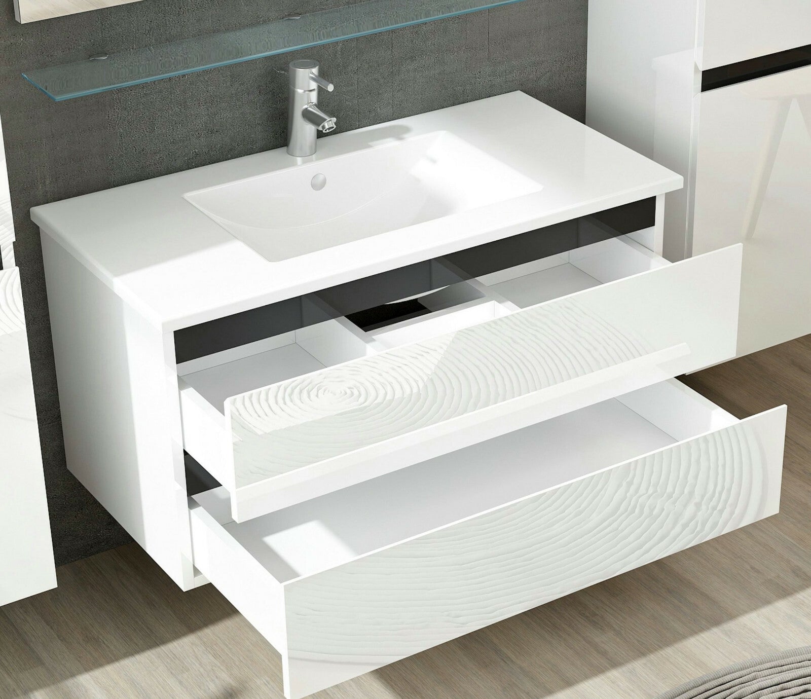 Badmöbel Set Weiss Hochglanz Badezimmermöbel 60 cm bis 8tlg Bad Möbel Badezimmer