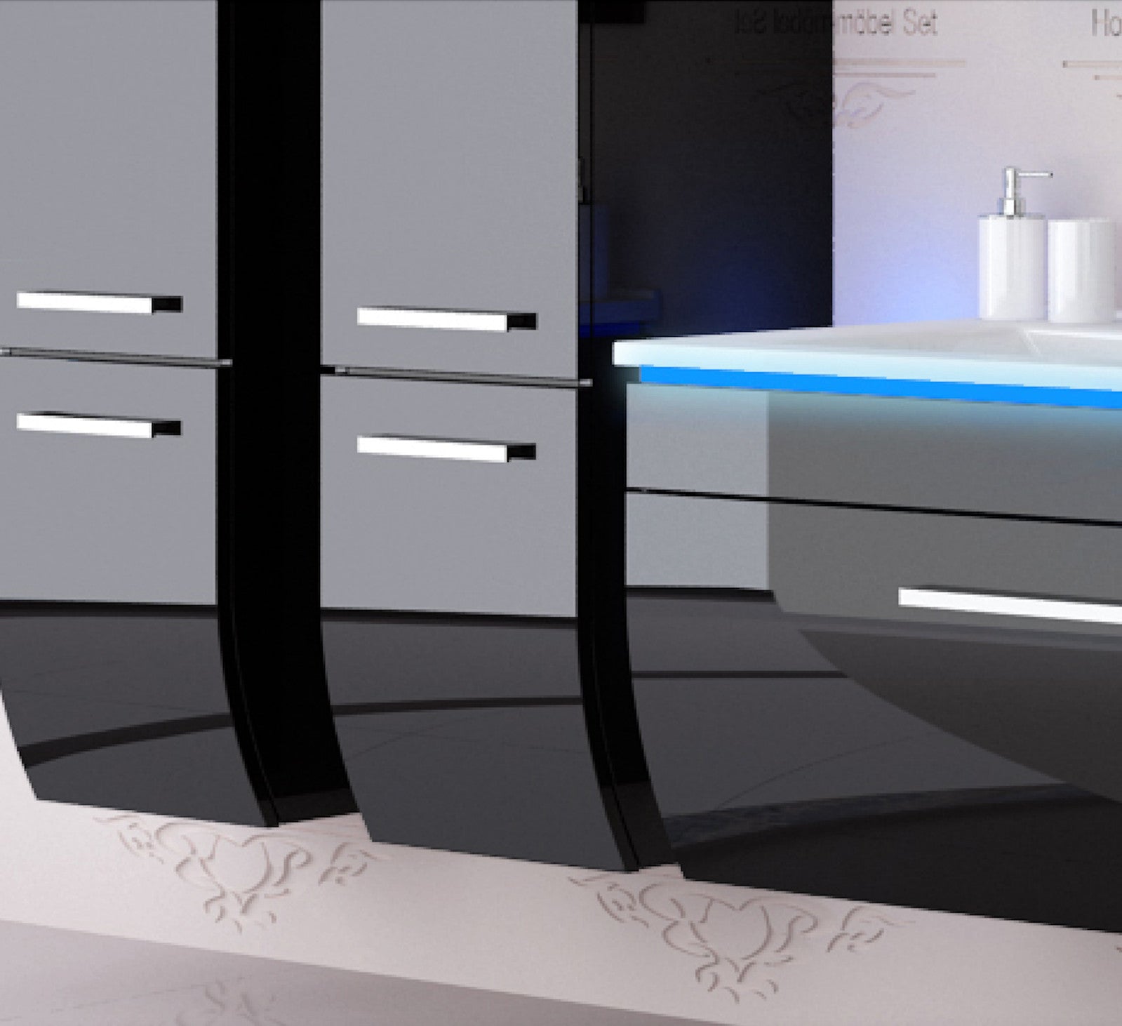 Doppelwaschtisch Doppelwaschbecken Waschbecken 240 cm Schwarz LED  Badmöbel Set