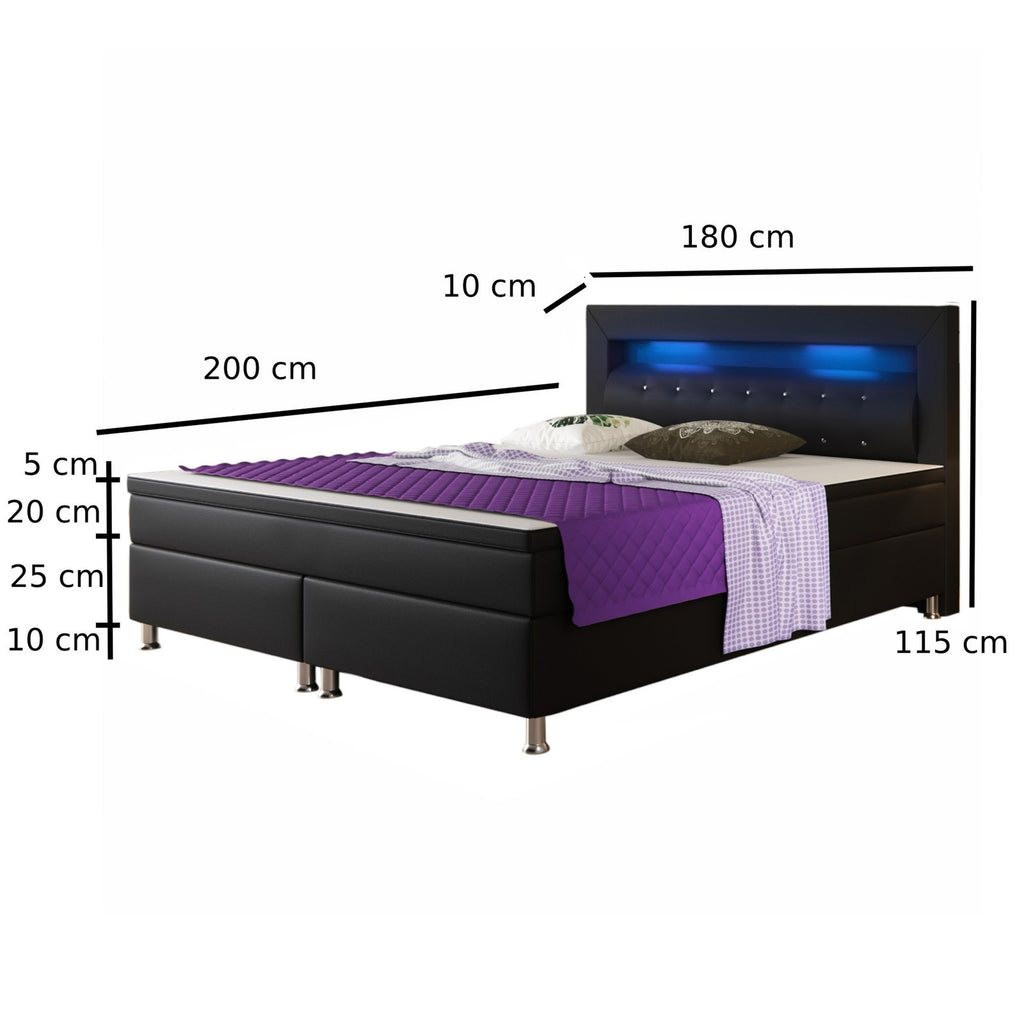 Boxspringbett Monaco 180x200 cm Kunstleder Schwarz Komfortbett Hotelbett Bett