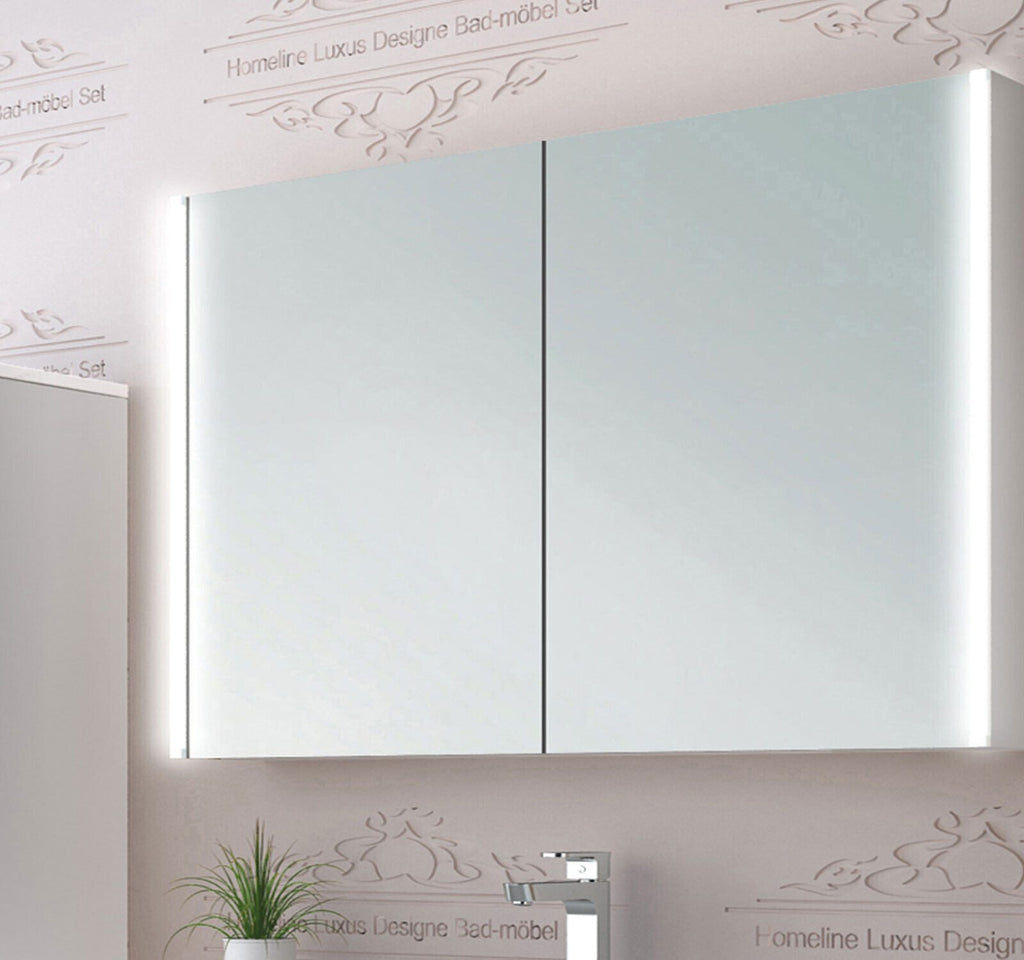 Badmöbel set mit waschbecken und spiegelschrank Hochglanz mit Keramik Becken 90