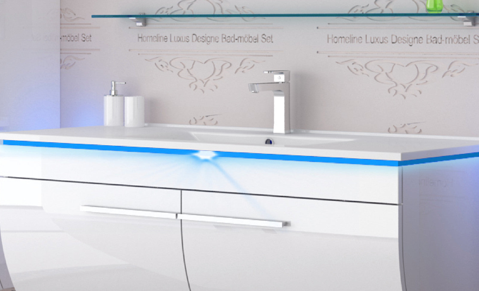 Badmöbel Set Badezimmer schränke Waschbecken Spiegel Weiß LED  Badmöbel Set 120