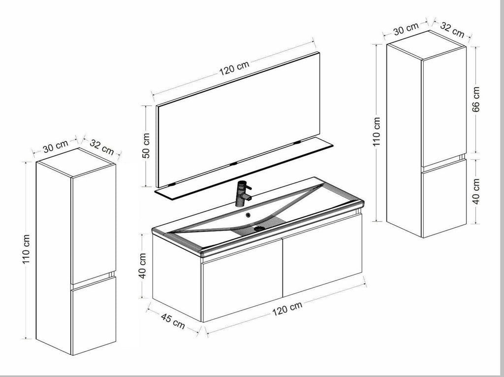 Badmöbel Set Weiß Hochglanz badmöbel Badezimmermöbel 120 cm Bad Led Tocuh  6 Tlg