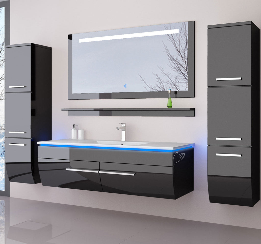 120 cm Badmöbel Set Schwarz Weiss Hochglanz LED Badezimmermöbel Komplett Bad 120