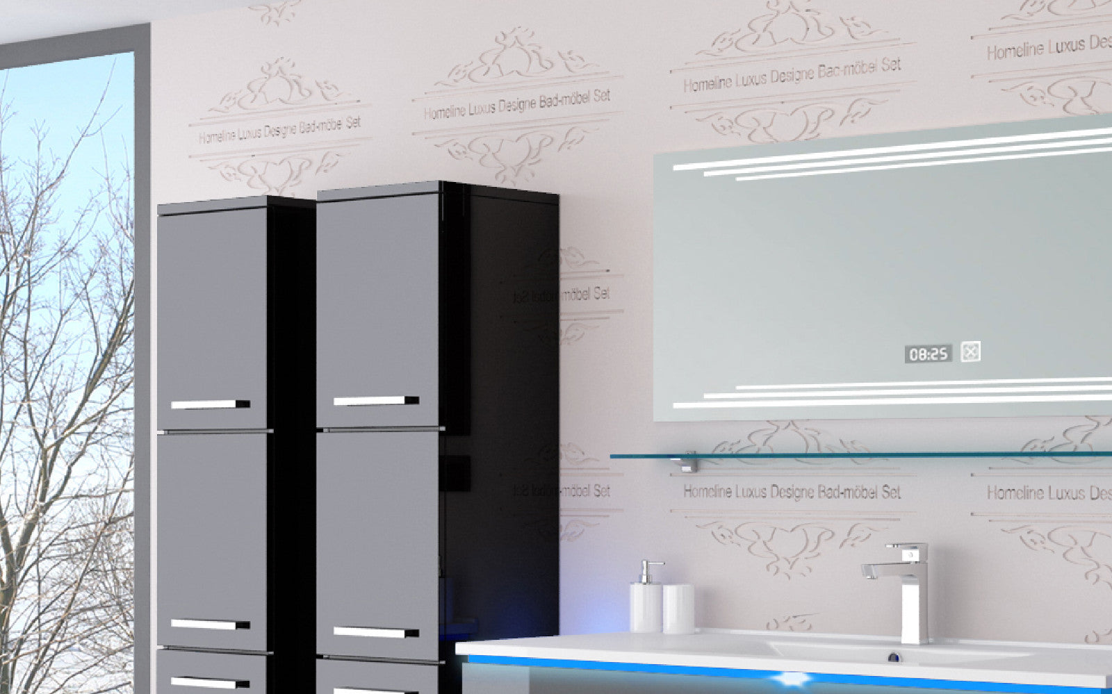 Badmöbel Set Badezimmer schränke Waschbecken Spiegel Schwarz  Badmöbel Set 120