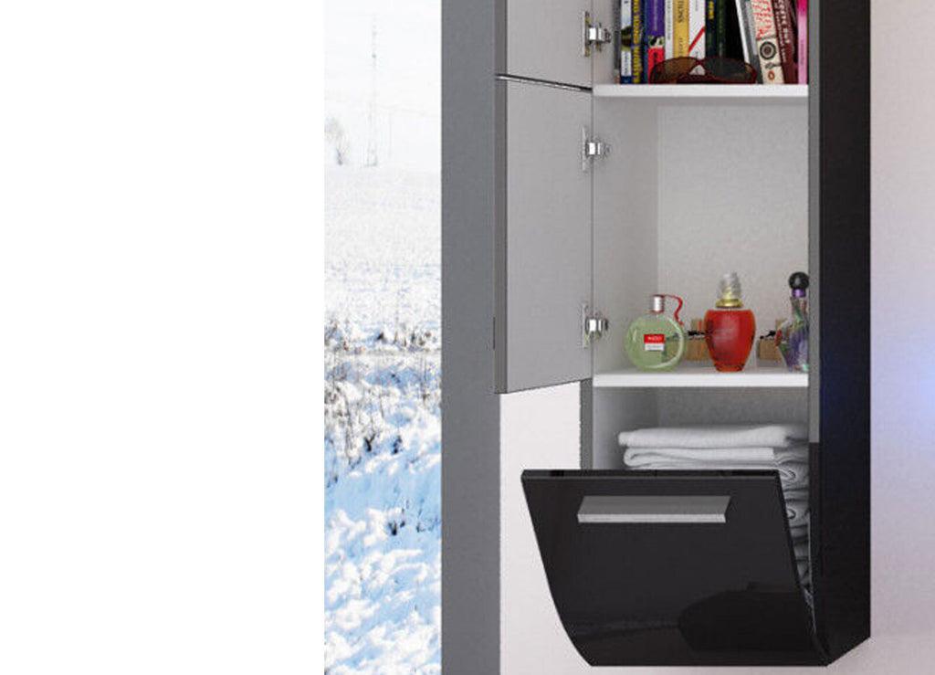 2x Seitenschrank Hochschrank Badmöbel Glanz Badschrank Schwarz 110 cm