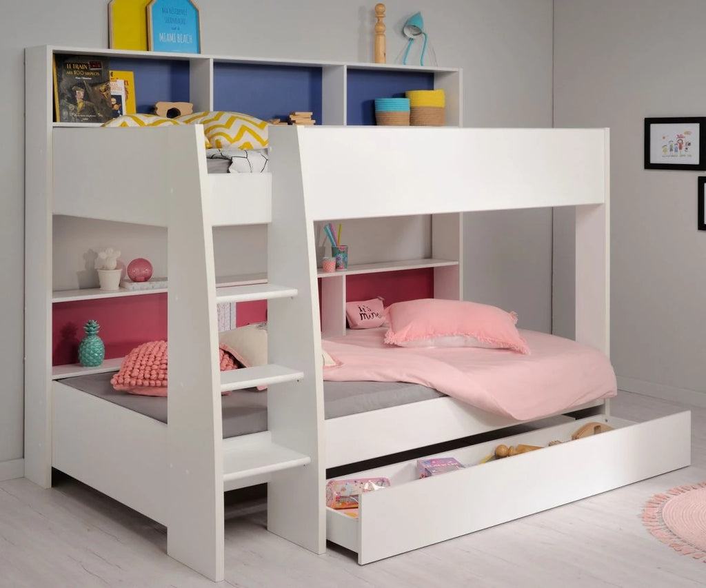 Etagenbett "TamTam11" in weiß mit blau oder pink Kinder und Jugendzimmer Hochbet