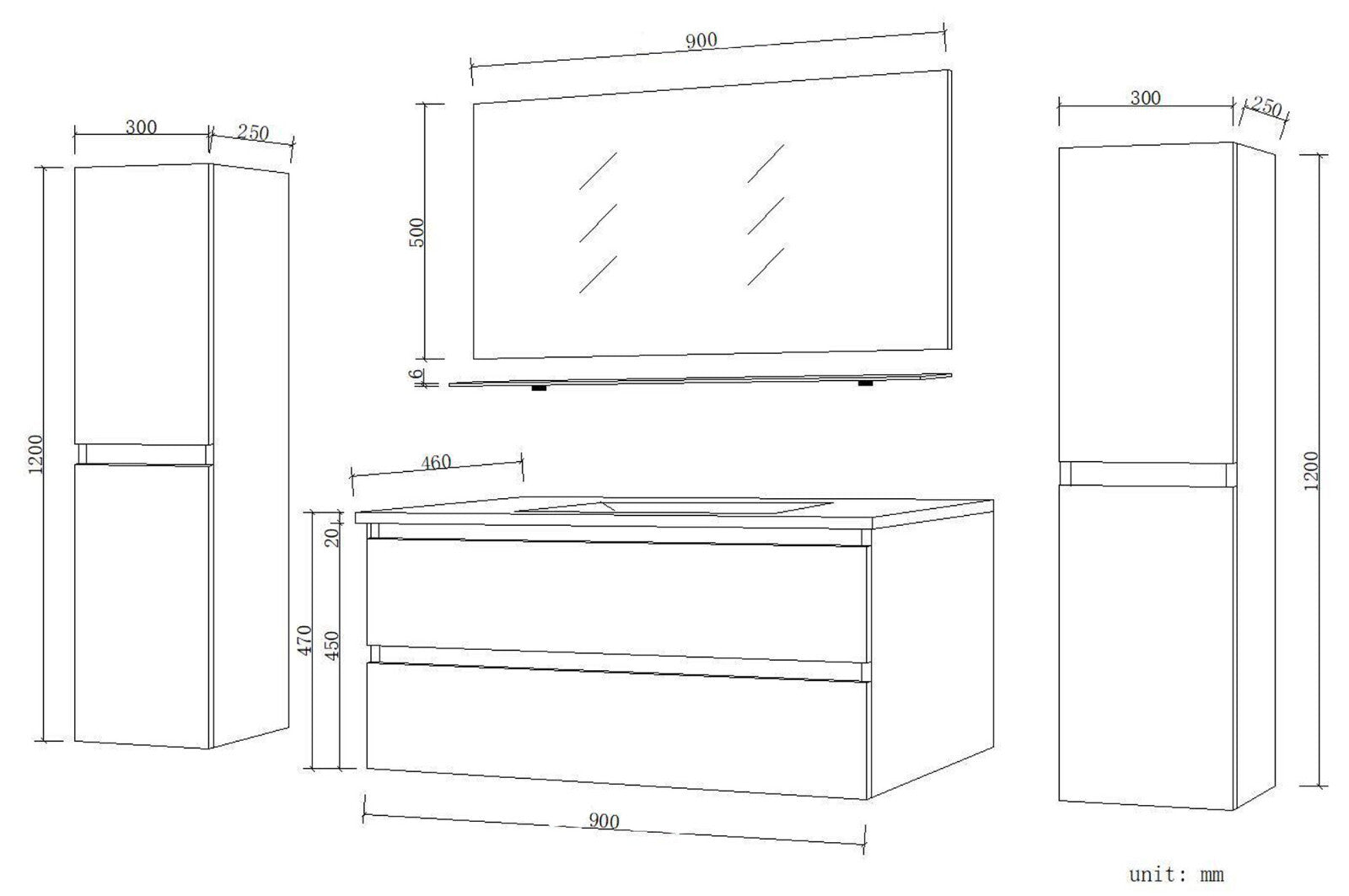 Badmöbel  Set Schwarz Hochglanz 6 Teilig Badezimmermöbel 60 cm  90 cm 120 Marcel