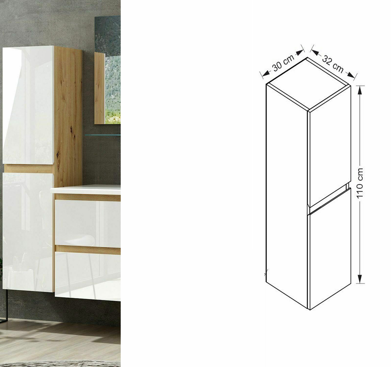 Badezimmerschrank badmöbel Badschrank Hochschrank Wandschrank Schwarz Weiß Eiche