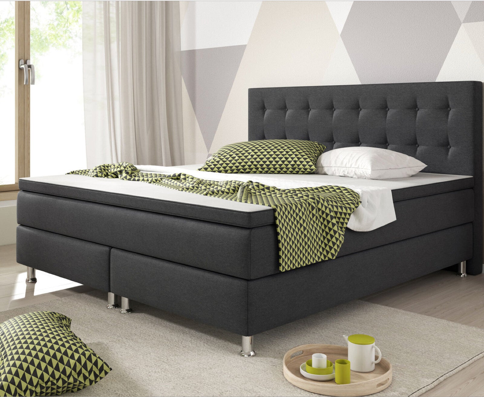Boxspringbett 180x200 Anthrazit Bett Komfortbett Hotelbett Stoff Bett Bern 31743