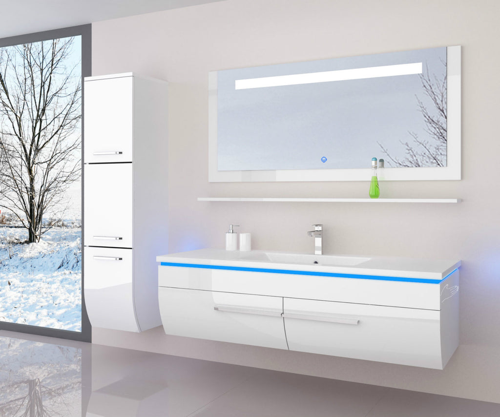 120 cm Badmöbel Set Schwarz Weiss Hochglanz LED Badezimmermöbel Komplett Bad 120
