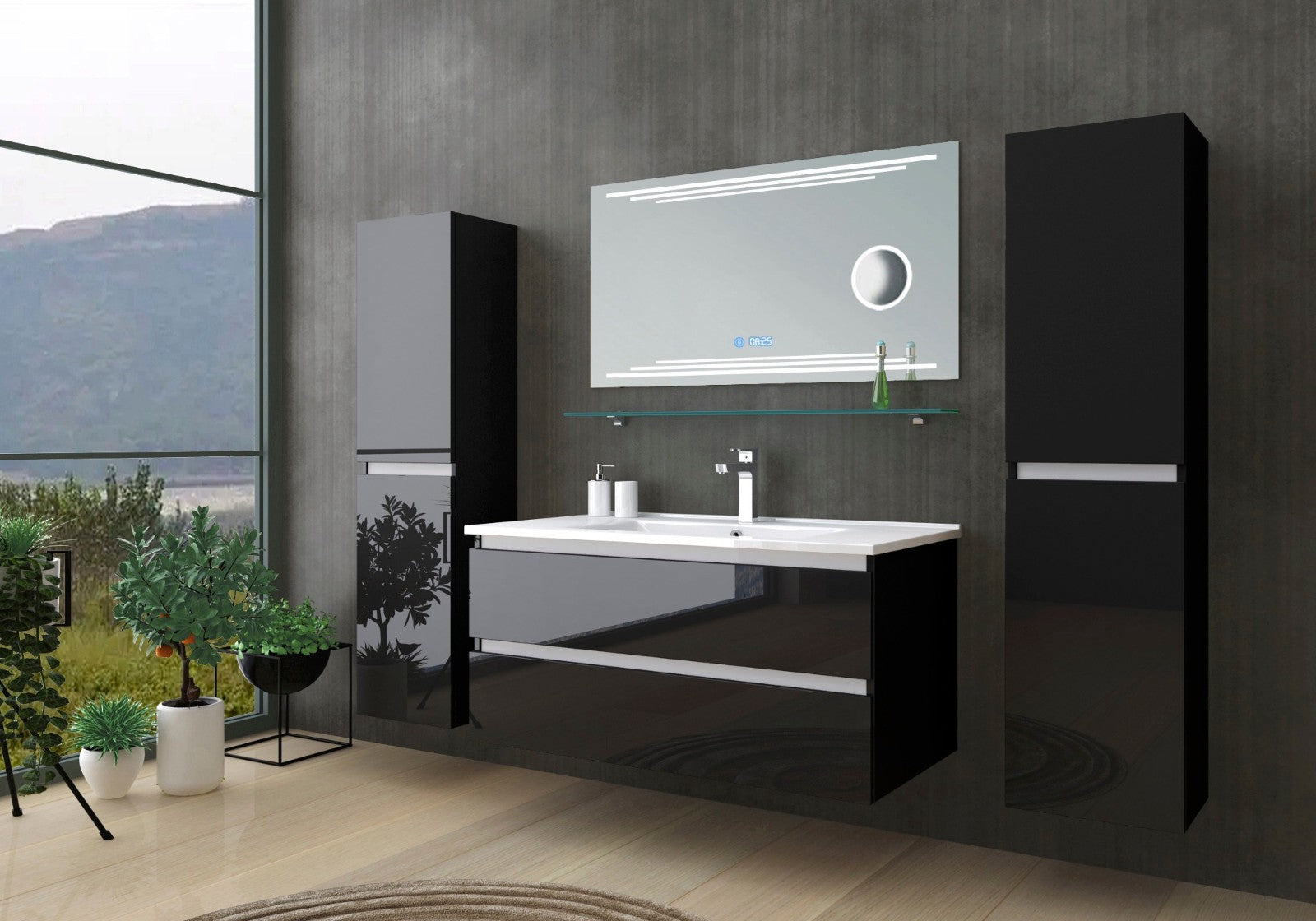 Badmöbel Set Schwarz Badezimmermöbel Waschtisch Kosmetik Spiegel 60 90 120 cm