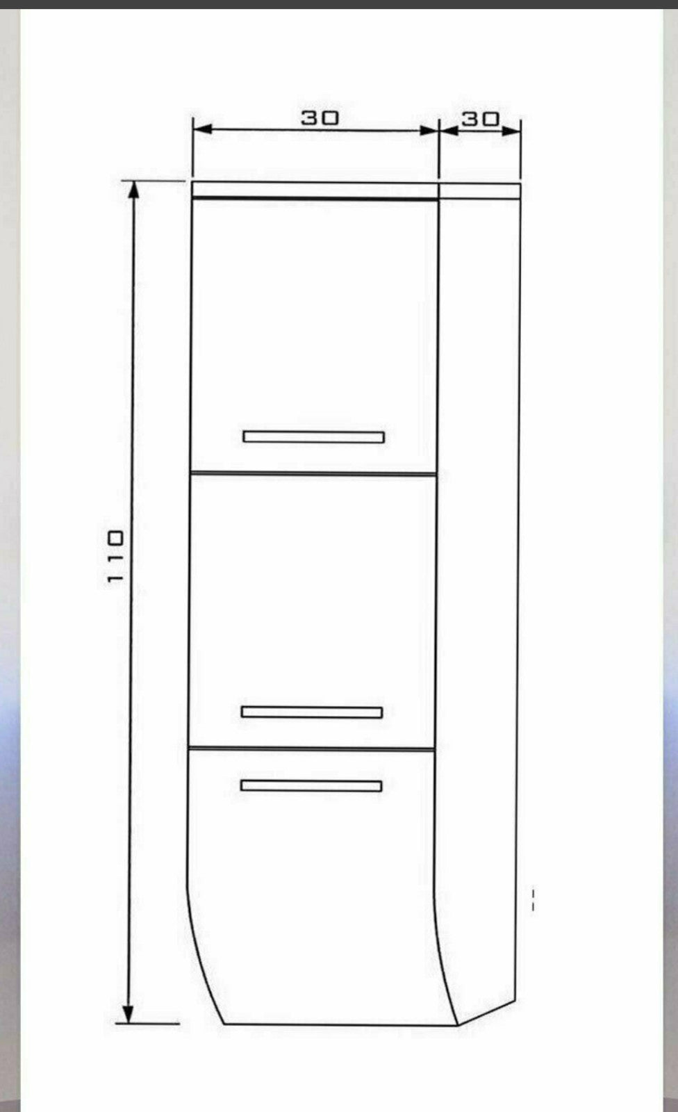 1x Seitenschrank Hochschrank Badmöbel Glanz Badschrank Schwarz  110 cm