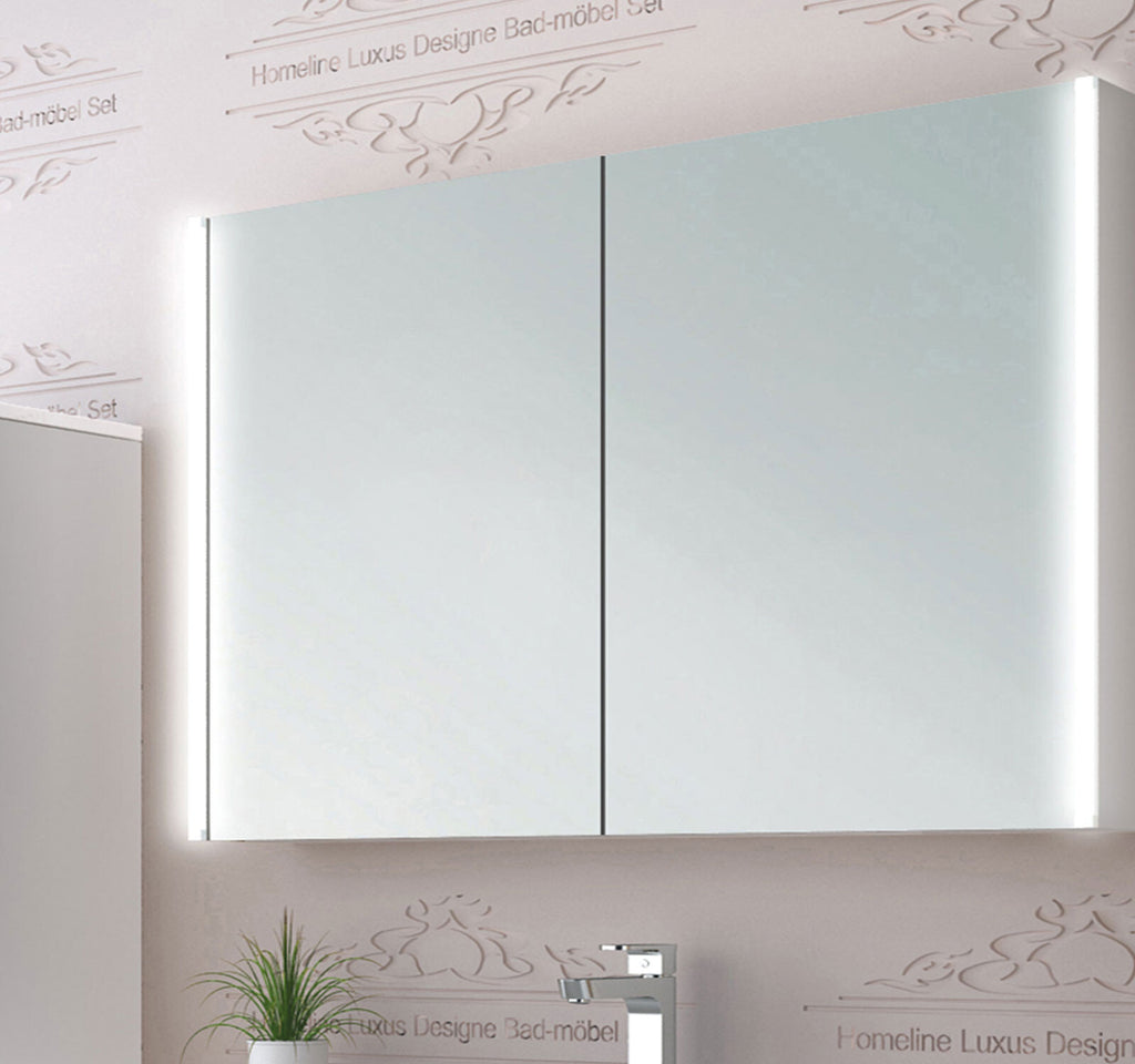Badezimmermöbel set  Badmöbel  Hochglanz Spiegelschrank Keramik Weiß LED 90 cm