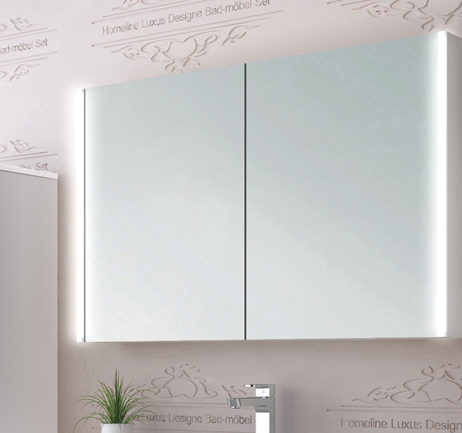 Badezimmermöbel set  Badmöbel  Hochglanz Spiegelschrank Keramik Weiß LED 90 cm