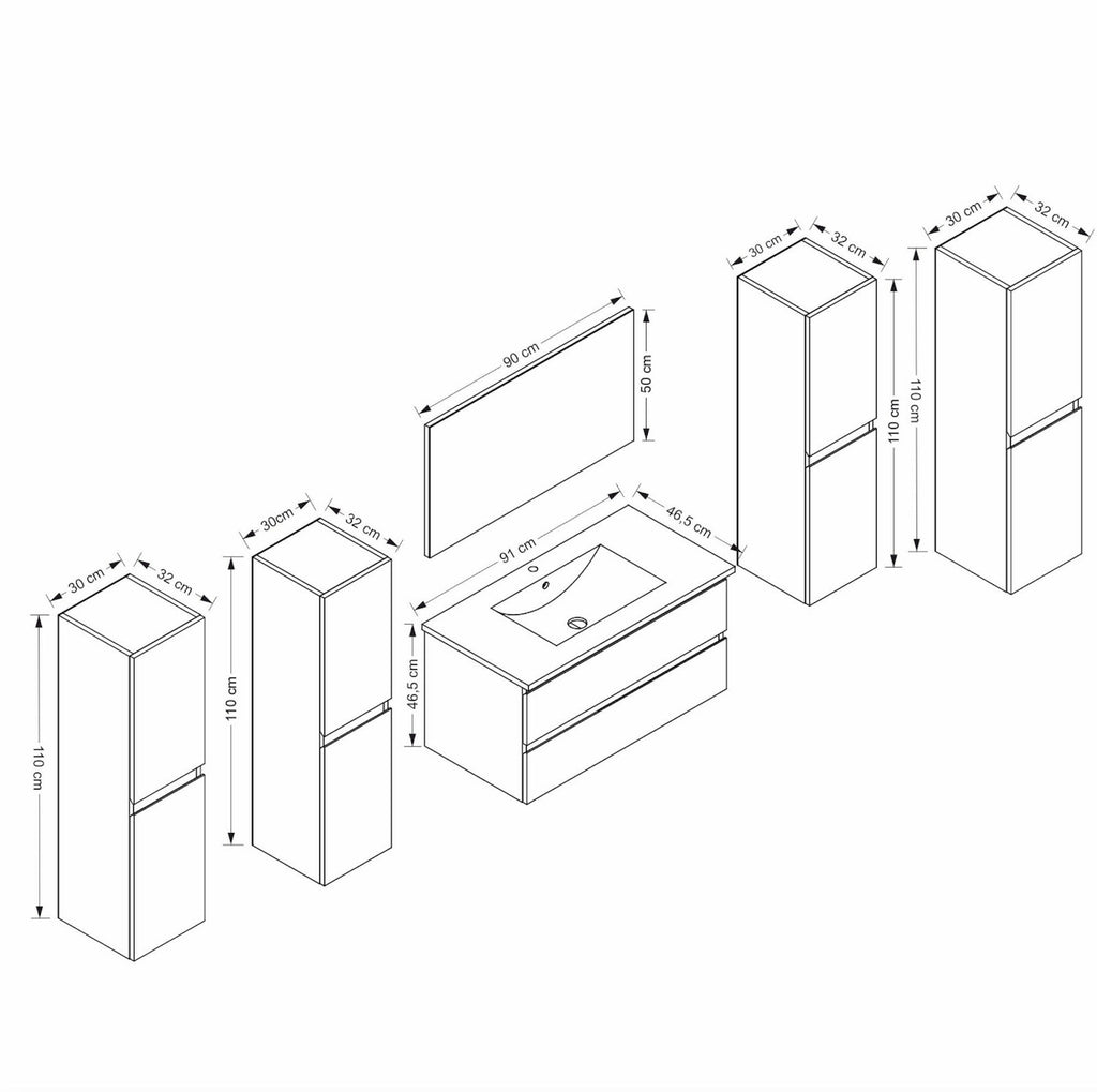 Badmöbel Set Weiss Hochglanz Badezimmermöbel 90 cm bis 8tlg Bad Möbel Badezimmer