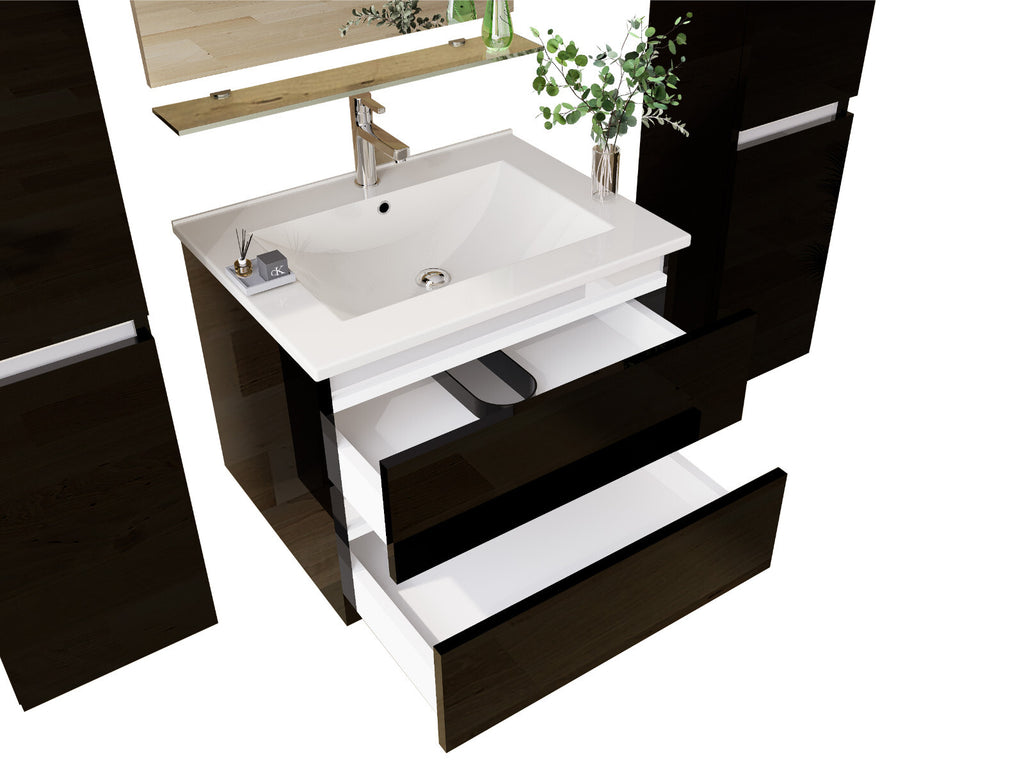 Badmöbel set Hochglanz 6 Tlg Schwarz Soft Close Badezimmer Möbel badmöbel 60 cm