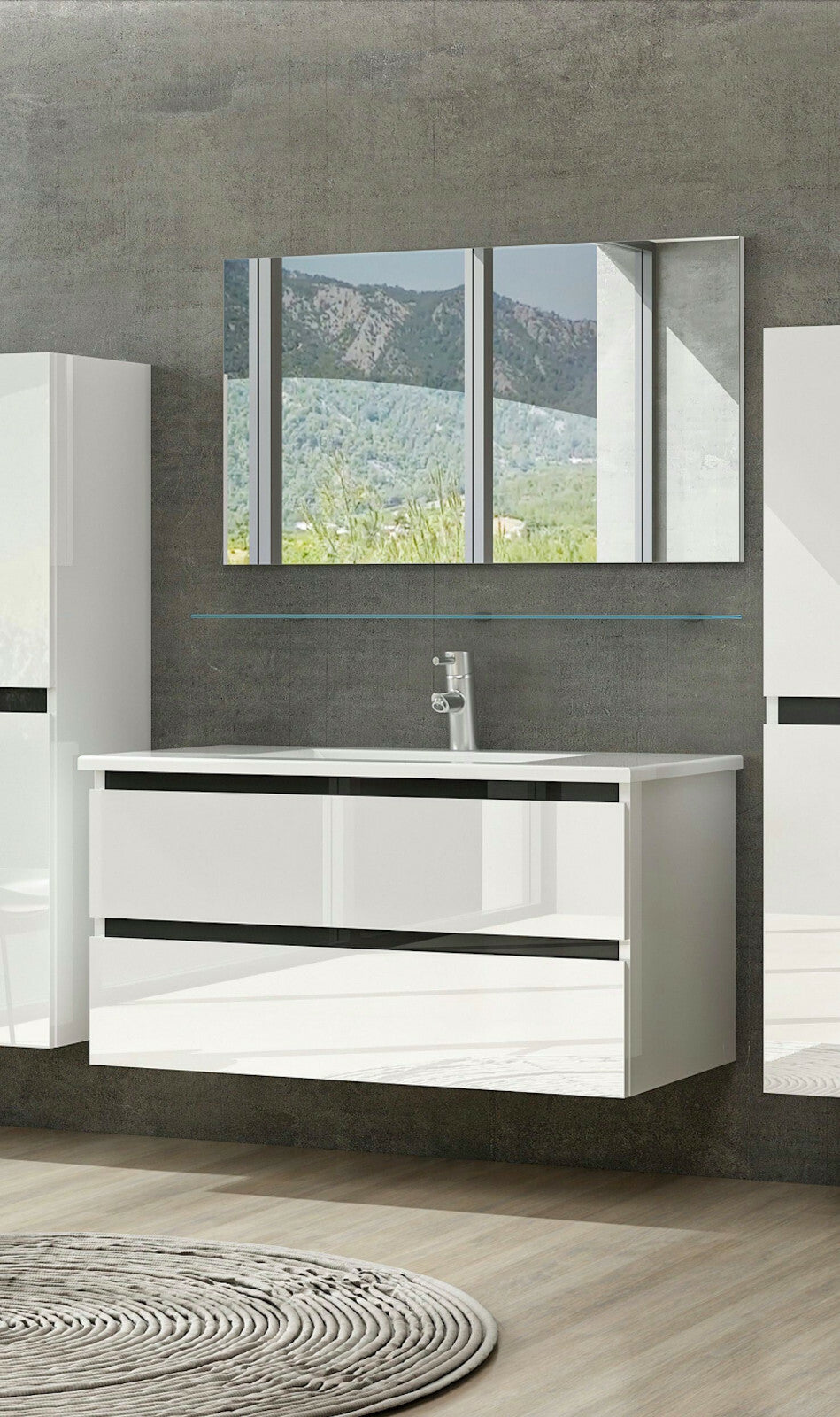 Badmöbel Set Weiss Hochglanz Badezimmermöbel 60 cm bis 8tlg Bad Möbel Badezimmer