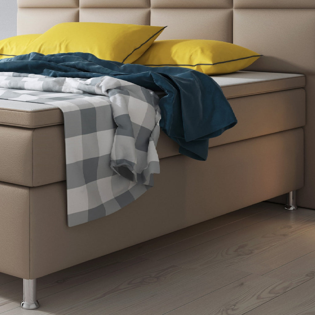 Boxspringbett Bett 180x200 cm Kunstleder Muddy beig Doppelbett  Schlafzimmer