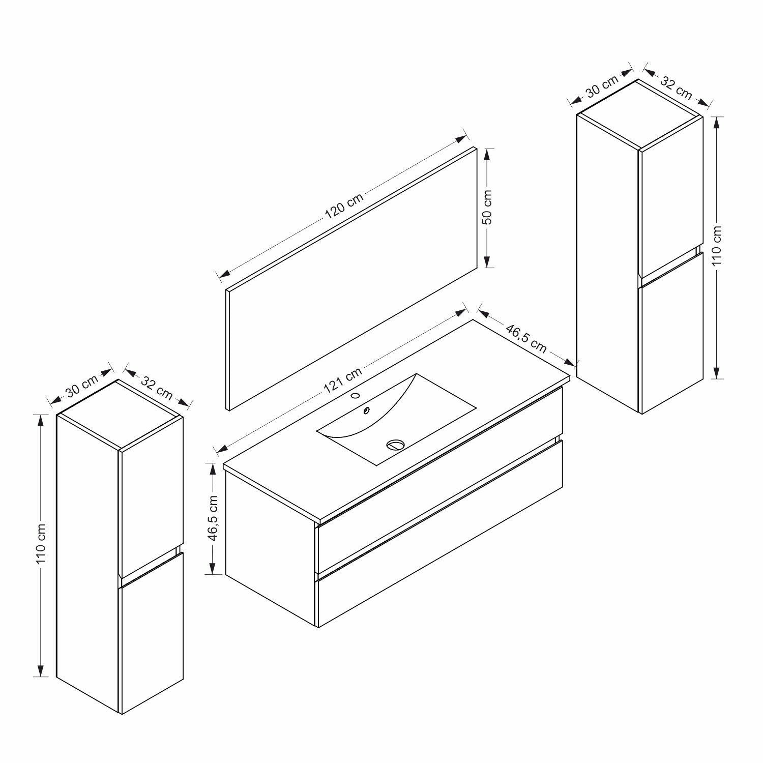 Badmöbel Set Weiss / Marmor Optik Hochglanz Badezimmermöbel 60   90 cm 120 Luuci