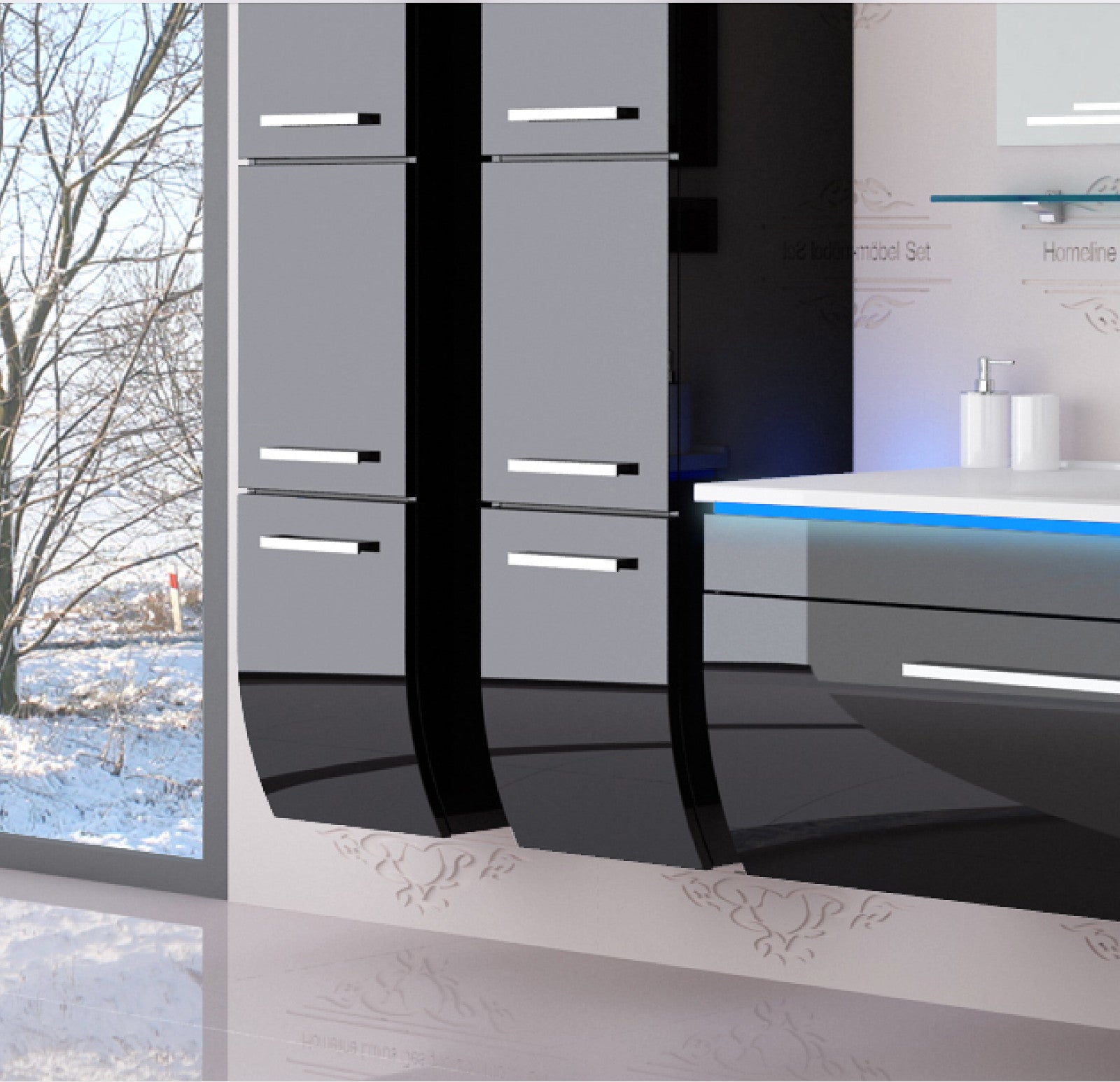 Badmöbel Set Badezimmer schränke Waschbecken Spiegel Schwarz  Badmöbel Set 120