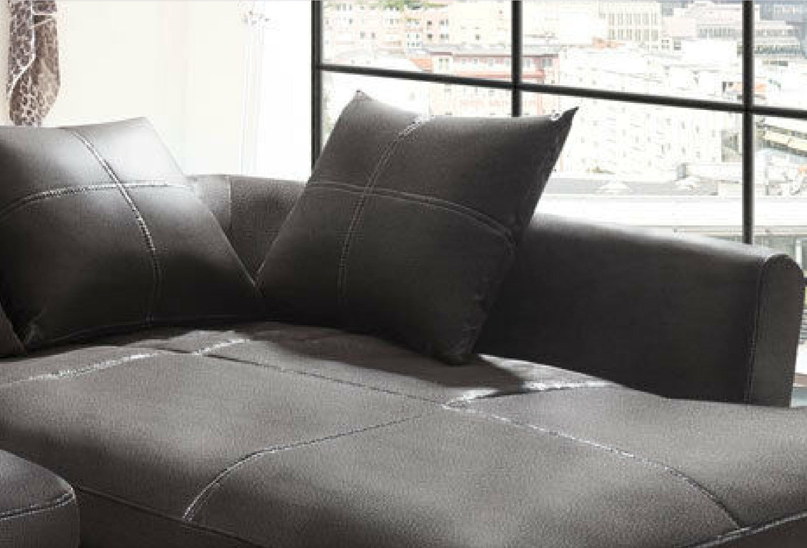 Design Couchgarnitur Anthrazit Sofa K-Leder Eck Big Sofa Wohnlandschaft Rechts