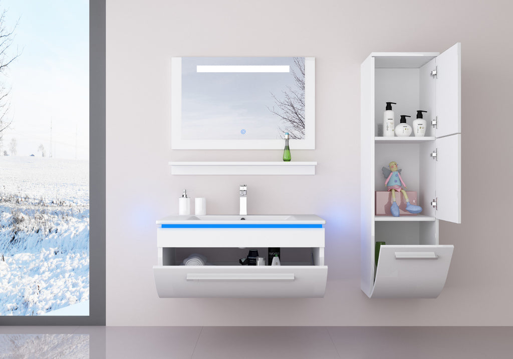 5 Teilig Badmöbel Set 90 Schwarz Weiss Led Hochglanz Badezimmermöbel LED System
