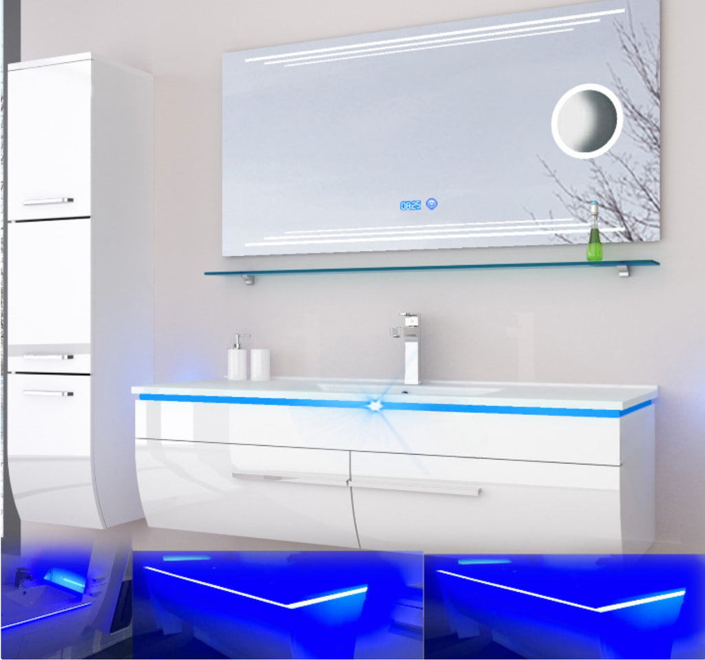 Badmöbel Set schwarz oder weiss hochglanz Kosmetik Badezimmermöbel LEDUhrMontier