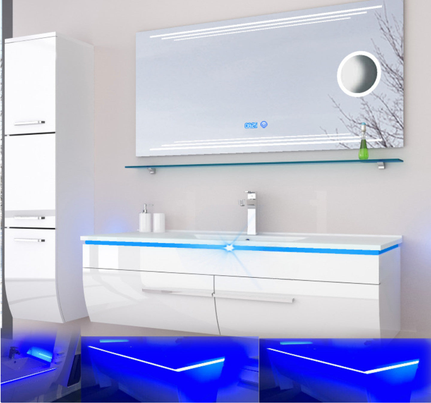 Badmöbel Set schwarz oder weiss hochglanz Kosmetik Badezimmermöbel LEDUhrMontier