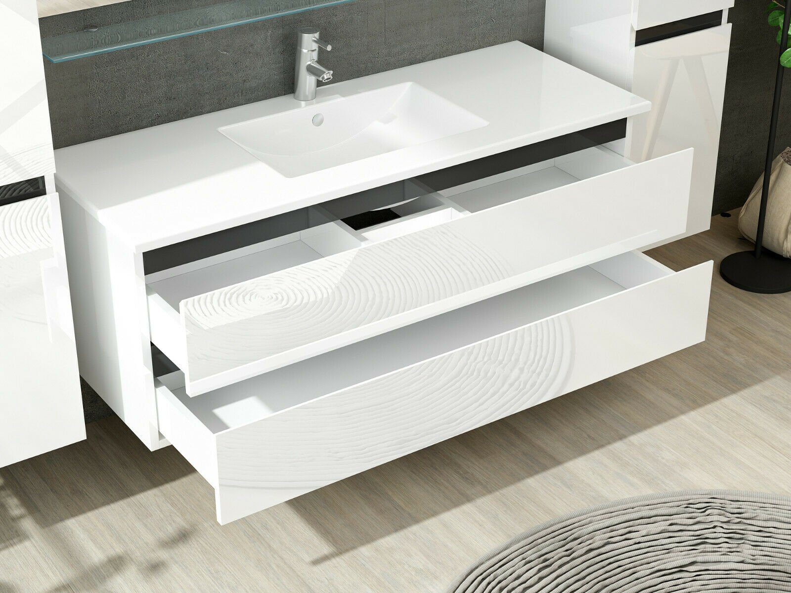 Badmöbel  Set Weiß Hochglanz 6 Teilig Badezimmermöbel 60 cm  90 cm 120 Dennis T